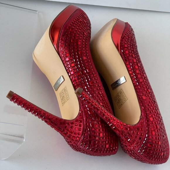 Red Heels Lauren Lorraine Red Crystal Rhinestone Stiletto Formal Dress, Sz 8.5 - Picture 5 of 7